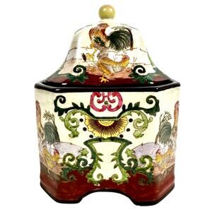 Chinese Antique Style "Hua Rong Tang" Porcelain Red Rooster Ginger Pot with Lid